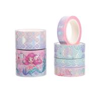 TOPBATHY Cinta Adhesiva Washi de Papel Decorativa 3 Metros 6 Rollos Diseño de Sirena y Cuentos de Hadas Adecuado para Álbumes de Recortes Diarios y Manualidades DIY