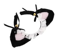 TOPBATHY Diadema de Orejas de Gato Negra y Rosa Encaje y Lazo para Disfraz de Sirvienta, Banda Pelo Lolita, Accesorios para Cabello de Mujer en Fiestas y Cosplay