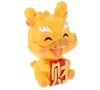 TOPBATHY Figurita de Dragón de Resina Zodiacal Miniatura Decoración para Escritorio y Coche Diseño Animado con Cabeza Móvil Adorno Amarillo para Año
