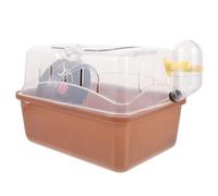 TOPBATHY Jaula para Hámster Doméstica Color Café Ventana Panorámica Transparente, Transportador Portátil Ligero para Animales Pequeños, Incluye Botella de Agua, Adecuado para Viaje y Paseo