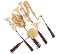 TOPBATHY Marcadores de Libros de Madera de Caña con Forma de Instrumentos Musicales Retro, Set de 5 Piezas Grandes y Pequeños (trombón, Saxofón, Trompeta, Tuba, Redoblante), Delicados