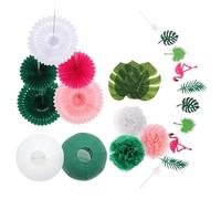 TOPBATHY Pancarta Hawaiana de Verano con Abanicos de Papel Flamenco y Hojas de Monstera Decoración para Fiestas Tropicales Cumpleaños y Eventos en Playa o Piscina