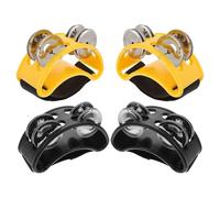 TOPBATHY Panderetas de Pie 4 Piezas Negras y Amarillas, Instrumento de Percusión Cascabeles Metálicos Dobles, Accesorio Musical para Bateristas, Práctica y Presentaciones en