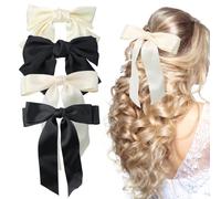 TOPBELIEF 4 Pcs Pasador Francés De Color Sólido, Pinza De Pelo Con Lazo Grande, Lazos Para El Pelo Mujer, Pinza Para El Cabello Cola Larga, Pinzas Para El Pelo Tela Francesa Para Mujer, Beige, Negro