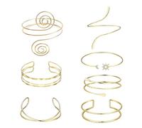 TopBine 7 pulseras doradas para mujer, brazalete ajustable con parte superior abierta, joyería elegante para fiestas, uso diario, minimalista, conjunto de brazaletes