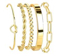 TopBine Juego de 5 pulseras de cadena de oro para mujer, apilables, impermeables, eslabones ajustables con pulseras en capas, pulseras cubanas con clip de papel, cadena de mano, regalos para mujer