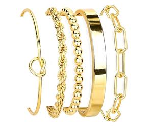 TopBine Juego de 5 pulseras de cadena de oro para mujer, apilables, impermeables, eslabones ajustables con pulseras en capas, pulseras cubanas con clip de papel, cadena de mano, regalos para mujer