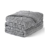Topblan Manta con peso tamaño Queen de 15 libras, mantas con peso para adultos con sherpa cálido y acogedor para dormir y calmar, manta pesada jacquard para sofá cama, gris, 60 x 80 pulgadas