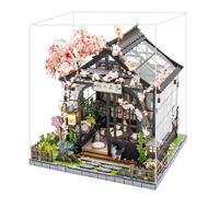 TOPBSFARNY Casa de muñecas de madera en miniatura japonesa Sakura invernadero DIY Kit de casa de muñecas Villa Edificio Modelo 3D Regalos creativos para amigos y padres (con cubierta antipolvo)
