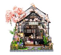 TOPBSFARNY Casa de muñecas de madera en miniatura japonesa Sakura invernadero DIY Kit de casa de muñecas Villa Edificio Modelo 3D Regalos creativos para amigos y padres (sin cubierta antipolvo)