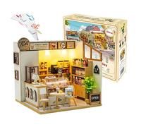 TOPBSFARNY Casa modelo de montaje para casa creativa de té con leche/floristería en miniatura, escena arquitectónica exquisita hecha a mano, decoración de cabaña, regalos creativos para amigos y