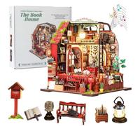 TOPBSFARNY Kit de construcción de casa de muñecas en miniatura, habitación en miniatura 3D con luz LED, casa de biblioteca/cafetería de madera, regalo para adolescentes/adultos (sin cubierta