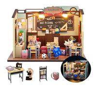 TOPBSFARNY Kit de miniatura para casa de muñecas, modelo de aula con muebles, muñecas de madera, juguete para novio, regalo de cumpleaños, kit en miniatura hecho a mano (sin cubierta protectora contra
