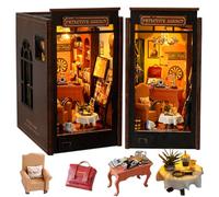 TOPBSFARNY Kit de rincón de libros en miniatura para casa de muñecas, kit de rincón de libros de agencia de detectives, rompecabezas de madera 3D, decoración de estantería con luz LED para adultos