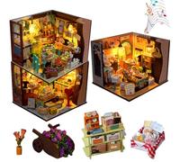 TOPBSFARNY Soporte de madera para libros 3D, rompecabezas, casa de muñecas de madera, kit de construcción con luz LED para adultos, para construir creatividad, regalo de cumpleaños (3 unidades)