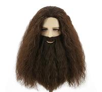 Topcosplay Halloween Cosplay Peluca con Barba Larga Peluca Marrón para Hombres Adultos Peluca de Mago para Disfraz Carnaval
