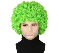 Topcosplay Juego de 3 pelucas para hombre de los años 70 Disco Dude Dirt Bag peluca con collar y bigote corto rizado afro peluca rubia mezcla negro (verde)