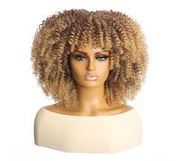 Topcosplay Peluca afro negra larga rizada con flequillo, pelo afro afro, peluca sintética de aspecto natural (rubia)