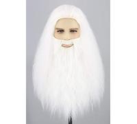 Topcosplay Peluca de Mago Gris Peluca con Barba Larga Rizada Peluca para Hombres Adultos Profeta Peluca para Disfraz de Halloween Carnaval (Blanco)