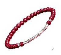Topcrystal Pulsera Cristal Cinabrio Natural 4MM Cuentas Redondas Plata Esterlina Feng Shui Bambú Talismán Espiritual Amuleto Suerte Pulsera Elástica Mujeres Buena Suerte Dinero Prosperidad,Púrpura