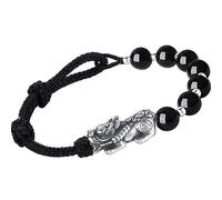Topcrystal Pulsera de Feng Shui de plata de ley, pulsera de dragón Pixiu, pulsera de cristal de obsidiana negra, pulsera budista hecha a mano, pulsera de talismán de piedra natural ajustable para