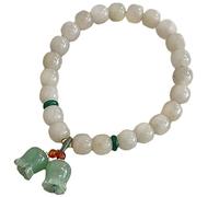Topcrystal Pulsera Feng Shui Pulsera Jade Natural Flor Colgante Pulsera Jade Blanco Mujeres Niñas Joyería Vintage Meditación Pulsera Buena Suerte Pulsera Elástica Pulsera Cuentas