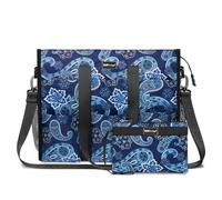 TOPDesign Bolsa de mano resistente al agua con 22 bolsillos, cierre de cremallera superior y soporte inferior grueso, para mujeres trabajadoras, Pañuelo azul, L, Classic