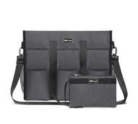 TOPDesign Utility Water Resistant Tote Bag with 22 Exterior & Interior Pockets, Top Zipper Closure & Thick Bottom Support, Perfect Gifts for Working Women, Teachers, Nurses, Accountants (Grey)