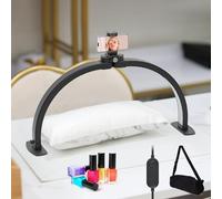 TopDirect Lampara Media Luna, 23" 42W LáMpara De Escritorio De UñAs con Soporte para Teléfono Móvil, LED Professional Nail Light Lash Light, Luz de Pestañas para SPA Facial Manicura (Negro,58cm)