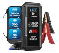 TOPDON Arrancador de Coches, arrancador de batería 2500A/16000mAh para Motores diésel de hasta 8l de gas/6l, Paquete Arranque de batería portátil de 12 V con Cables de Puente y Funda de protección