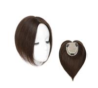 Tope de pelo humano natural de 10 pulgadas con flequillo para mujer, 3 clips, 10 x 12 cm, tope base de seda que añade volumen al cabello (marrón sin bangs)