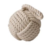 Tope de puerta de cuerda blanca 15 x 15 x 25 cm - Forma esférica, diseño náutico decorativo, tope de puerta robusto para interiores y exteriores con asa