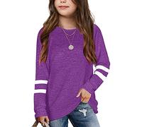 Tope Funda Freno Túnica para bebé niña, Tops, Cuello Redondo, ultrasuave, a Rayas, Manga Larga, cómodo, Informal, Sudadera, suéter para niños Top Mangas Largas (Purple, 12-13 Years)