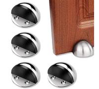 Tope Puertas Suelo, Tope Puerta Suelo Autoadhesivos, 4 Piezas Tope de Puerta de Acero Inoxidable y Goma para Suelo, Tope Adhesivo, no Se Requiere Taladrar, Protección de Pared y Muebles