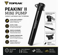 Topeak Peakini II Bomba De Bicicleta Mini 90 PSI Presta Schrader Dunlop Negra