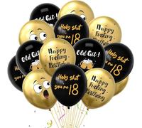 Topeedy 16 globos dorados y negros de 18 cumpleaños de 12 pulgadas, eslóganes humorísticos y ofensivos, unisex para adultos
