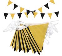 Topeedy Guirnalda decorativa de 20 m, color negro y dorado, 52 banderines negros reutilizables para cumpleaños, bodas, fiestas en casa o jardín, banderas triangulares