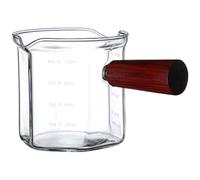 Topes de café espresso, taza de medición de espresso, vidrio de chupito de 120 ml/4.1oz con mango de madera y picos duales, accesorios de cafetería resistentes al calor para el hogar, tienda, vidrio