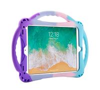 TopEsct,Funda para iPad de 6ª generación, funda para iPad de 5ª generación, soporte de asa integrado, con una correa de silicona a prueba de golpes para iPad Air y Air 2 (morado y turquesa)