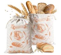 TopEsct Juego de 2 Bolsas de Pan de Lino de 30 x 40 cm, Bolsas de Tela con cordón, para Guardar el Pan, para Guardar el Pan, para Guardar la frescura