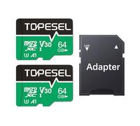 TOPESEL Tarjeta micro SD de alta velocidad de 90 MB por segundo, tarjeta TF de grabación 4K con adaptador (paquete de 2, 64, GB)