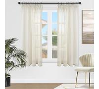 Topfinel Cortinas Cocina Rustica 2 Piezas para La Ventana Corta Traslucida Visillos para Riel 140x160Cm Cortina para La Pasillos De Salon Y Dormitorios De Juvenil Color De Beige