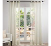Topfinel Cortinas con Ojales, Cortina de Gasa Semitransparente, Moderna Aspecto de Lino, Cortinas para habitación Infantil, Juego de 2 Unidades, 280 x 140 cm (Alto x Ancho), Color Beige