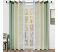 Topfinel Cortinas Salon 2 Piezas para Ventanas Visillos,Gradiente Cortina Cocina Modernas Translucidas.Cortinas de Lino Verde para Decoracion Dormitorio y Habitación Infantiles Niño 140x280cm