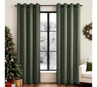 Topfinel - Lote de 2 cortinas con visillo, modernas, verde oliva, para ventana de salón, dormitorio, cortinas de interior semitransparentes, efecto lino, con ojales para balcón, 140x225 cm