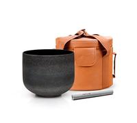 TOPFUND Cuenco de cristal negro B Note de 8 pulgadas con chakra de corona con funda de transporte de cuero artificial y mazo de gamuza