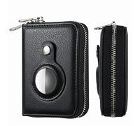 TopFunny AirTag - Cartera para Tarjetas de crédito para Hombres y Mujeres, con Bloqueo RFID, de Cuero, Organizador de Tarjetas de crédito, con Cremallera, Black, Minimalista