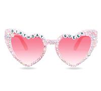 Topfunyy Gafas de sol de cumpleaños para mujer, gafas de sol de reina de cumpleaños, color rosa en forma de corazón, gafas de sol brillantes con perlas de diamante para mujeres, accesorios de regalo