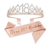 Topfunyy Juego de tiara y banda de 18 cumpleaños - It's my 18th Birhtday Sash Rose Gold Crystal Crown Regalo de cumpleaños para niñas 18 cumpleaños suministros de fiesta