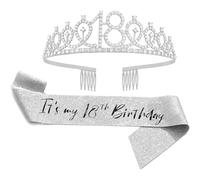 Topfunyy Juego de tiara y banda de 18 cumpleaños - It's my 18th Birhtday Sash Silver Crystal Crown Regalo de cumpleaños para niñas 18 cumpleaños suministros de fiesta